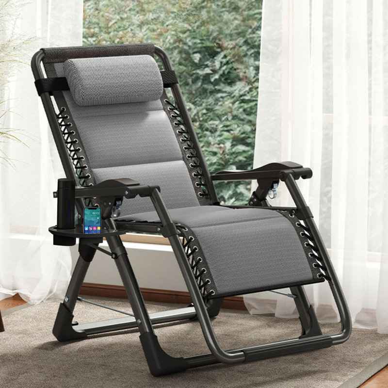 Lare Zero Gravity Chair Adjustable Reclining Patio Chairs with Removable Cushion,Headrest & Tray, Gray