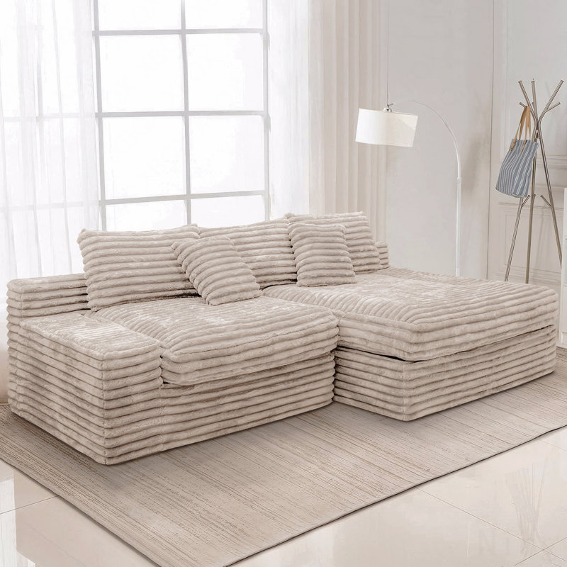 Siège modulaire modulaire pour canapé, canapé rembourré et compressé pour le salon, la chambre à coucher, un appartement, aucun assemblage requis, combinaison libre de 2 pièces, tissu en velours côtelé moelleux, beige