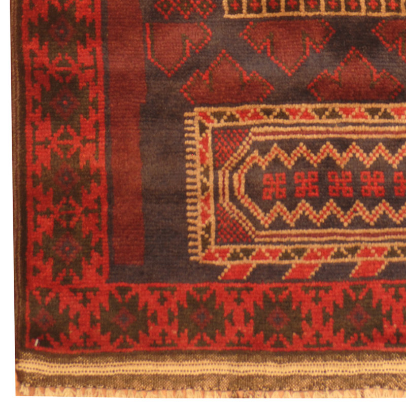 Tapis bleu marine / rouge en laine noué à la main Hartstein