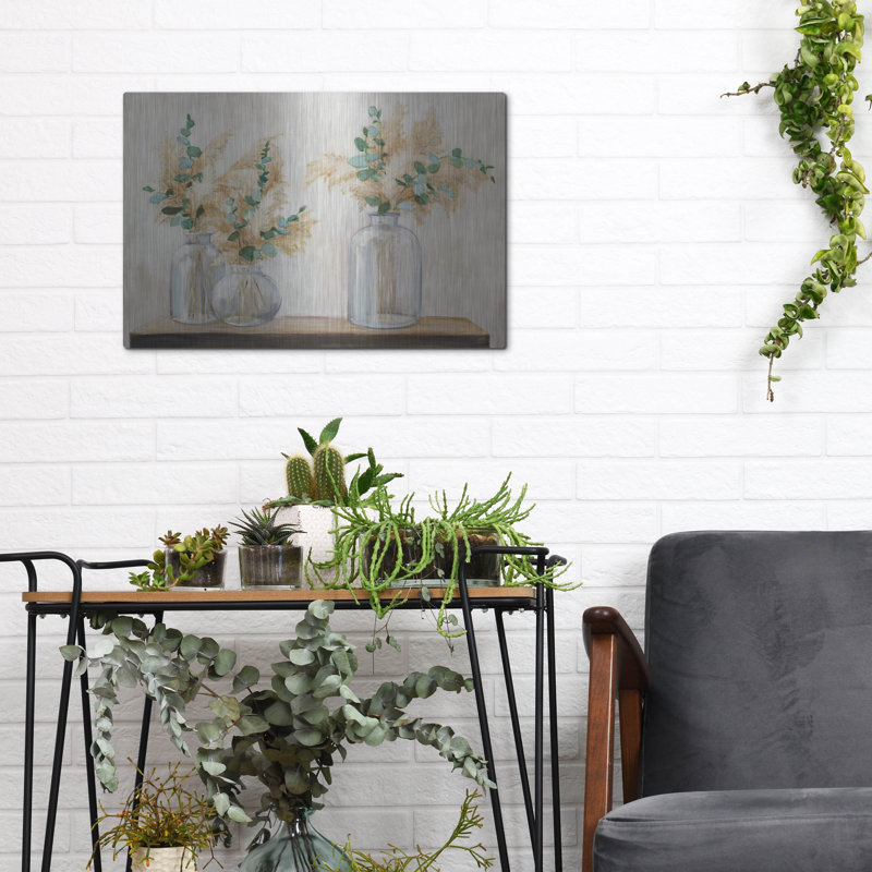 Art mural en métal Pampas and Eucalyptus Bouquet 3 'par Julia Purinton, H 12 po x l 16 po