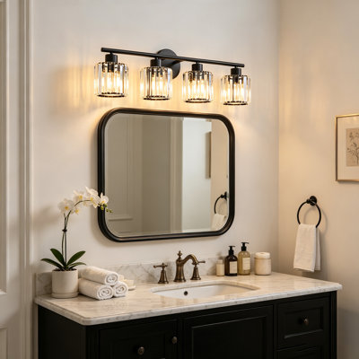 Miroir de salle de bain et de chambre à coucher 4 lumières en cristal noir 4 lumières
