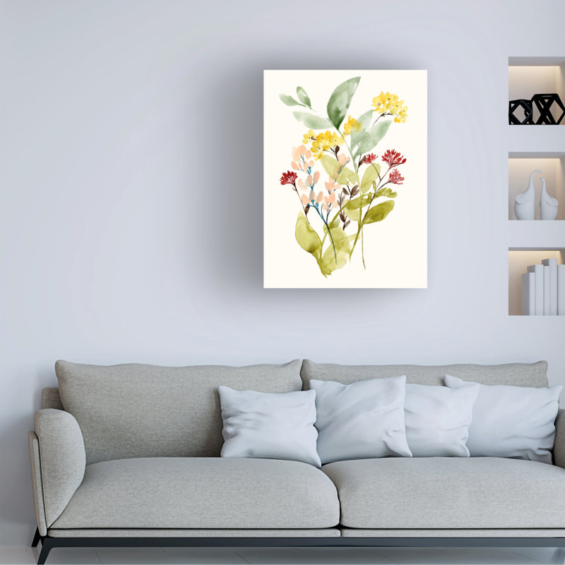 Spring Sprigs I Vertical Canvas Art in White and Green