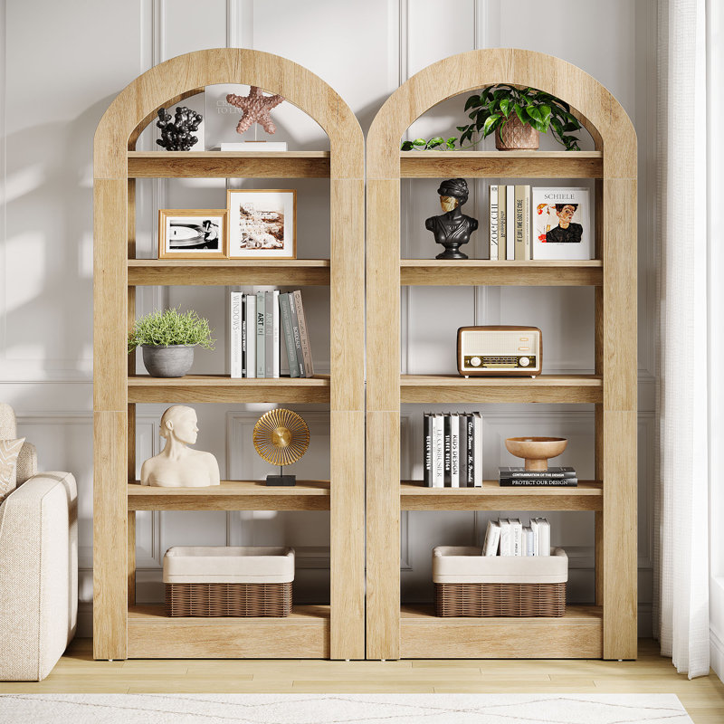 70.9" Tall Arched Bookcase Set (set Of 2), Modern 5-tier Open Bookshelf For Home Office, Bedroom, Living Room