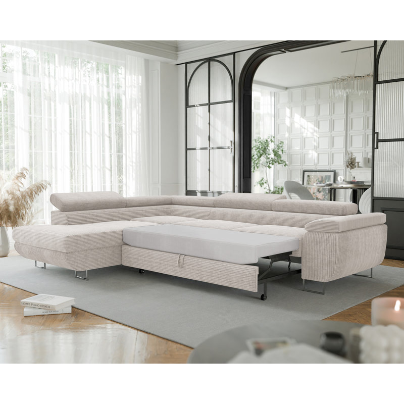4 Seater Sofa Bed, Beige, Left Hand Facing