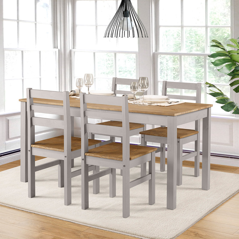 Cortavious 5 Piece Pine Solid Wood Dining Set, Gray Wash, Gray Wash