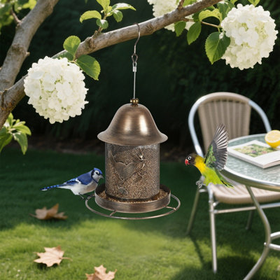 Mangeoire d'extérieur en métal résistante aux écureuils robuste et durable pour les patios et les jardins, brun