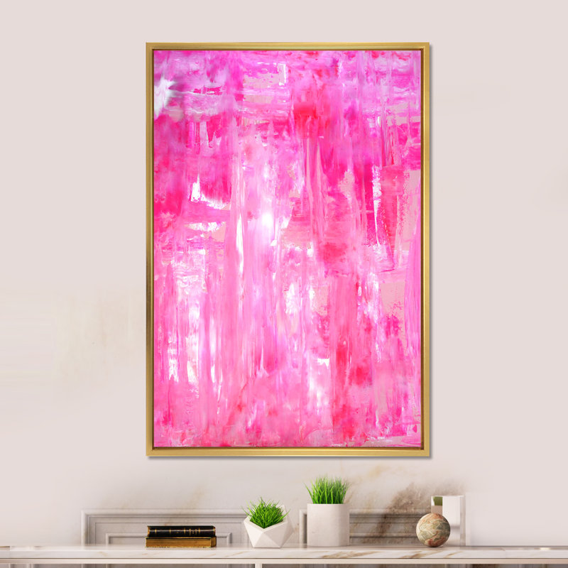 Reproduction d'art moderne sur toile rose, art abstrait VII, H 36 po x l 24 po x P 1 po, Toile avec cadre flottant or