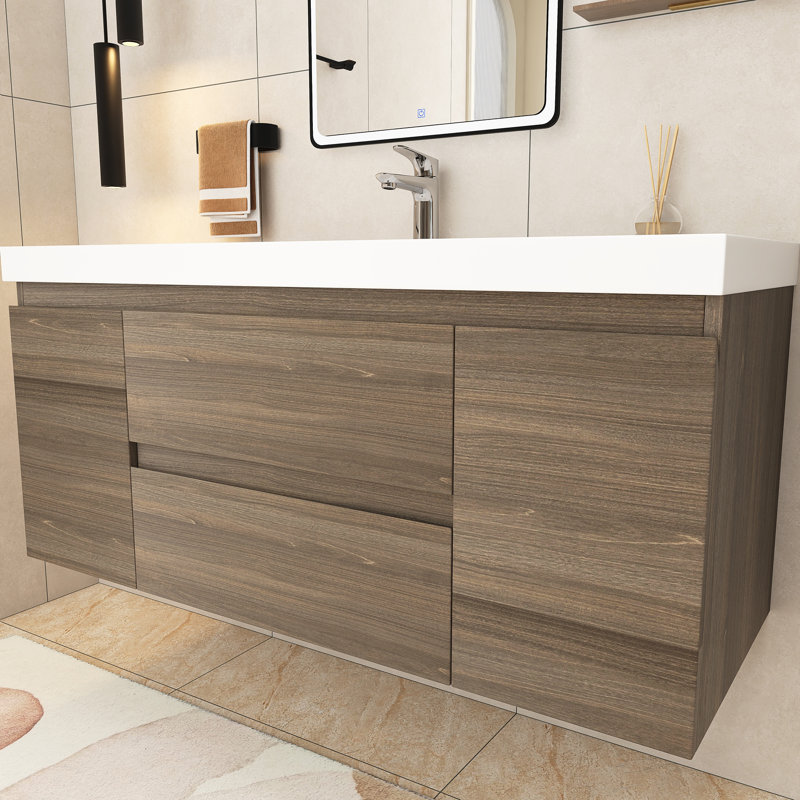 Meuble-lavabo simple 47,24 po avec plateau en résine Peadar, Gris