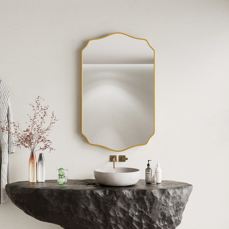 Scalloped Mirror Irregular Wall Mirror Unique Rectangle Mirrors for Bathroom，Entryway, Gold, 36" x 24"