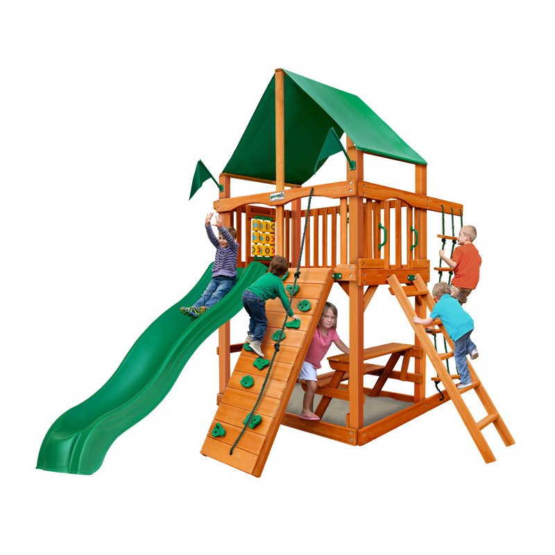 Chateau Tower Swing Set, Natural, Classic Green Vinyl Canopy