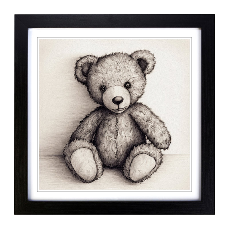 Teddy Bear Drawing - Framed Print, Black