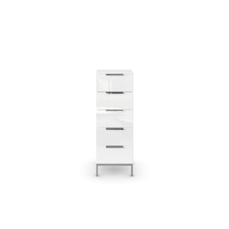 Flipp 5 - Drawer Chest of Drawers, Alpine White/White Glass/Chrome