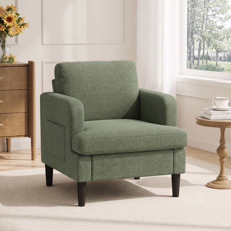Fauteuil d'appoint rembourré de 74 cm de large avec poche de rangement latérale, Vert