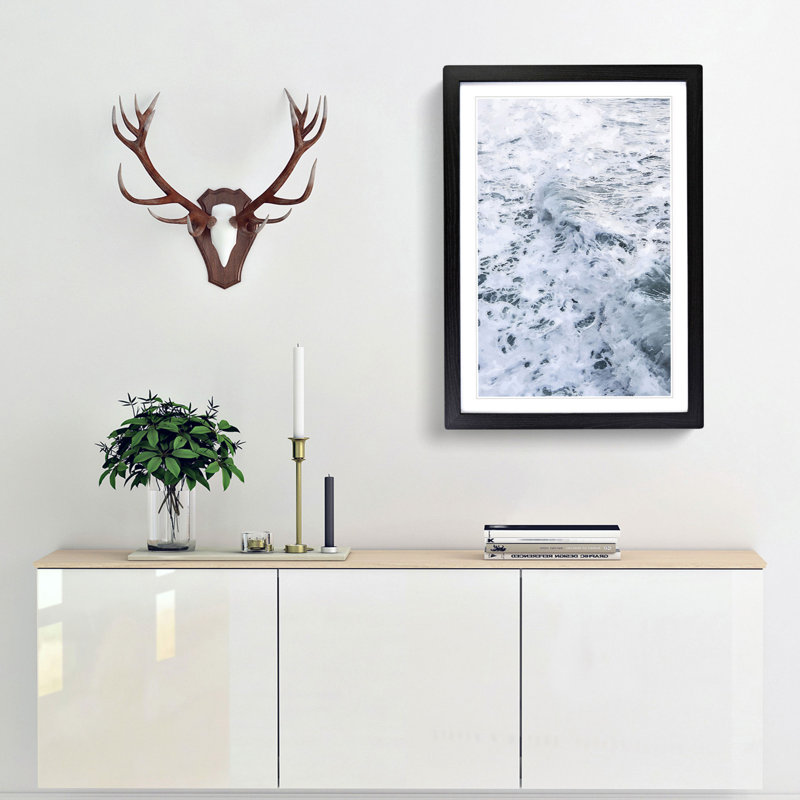 Waves in White - Framed Print, 76cm H x 50cm W x 2cm D, Black