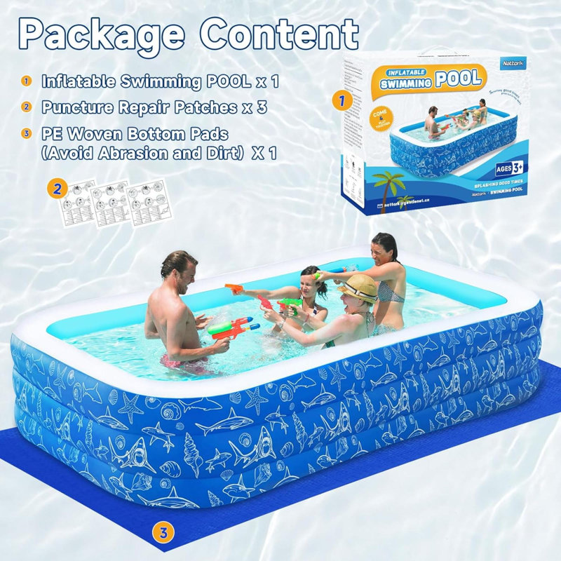 Vinyl Rectangle Inflatable Pool 22'' H x 63'' W x 102'' L
