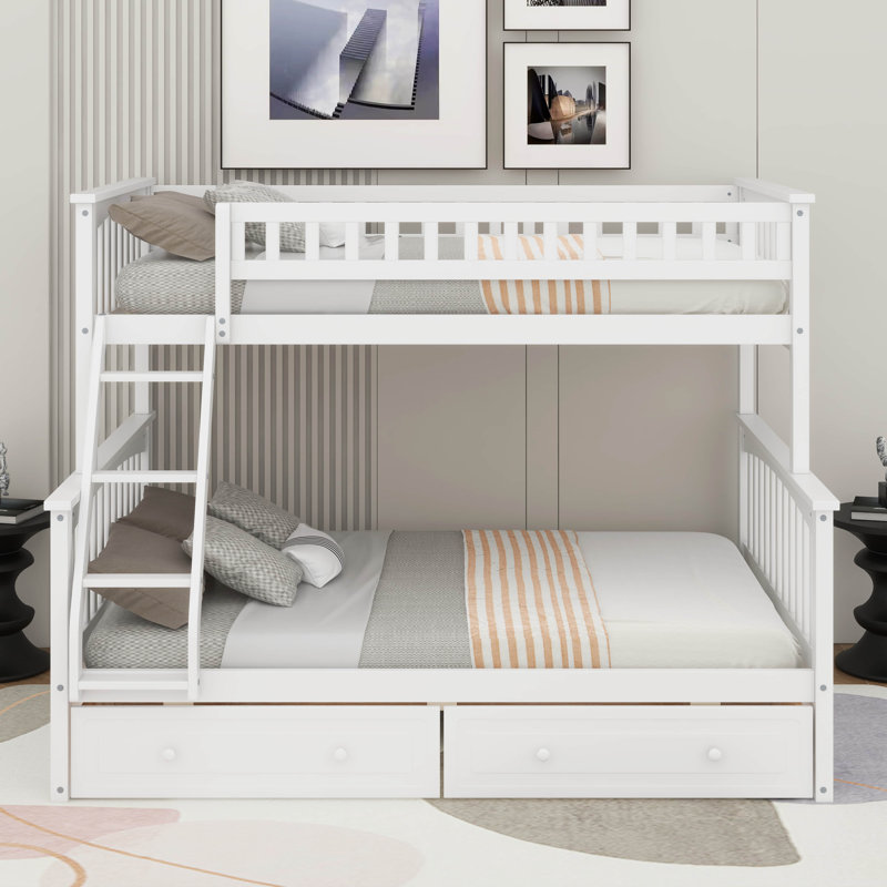Twin Over Full Bunk Bed With Drawers, White