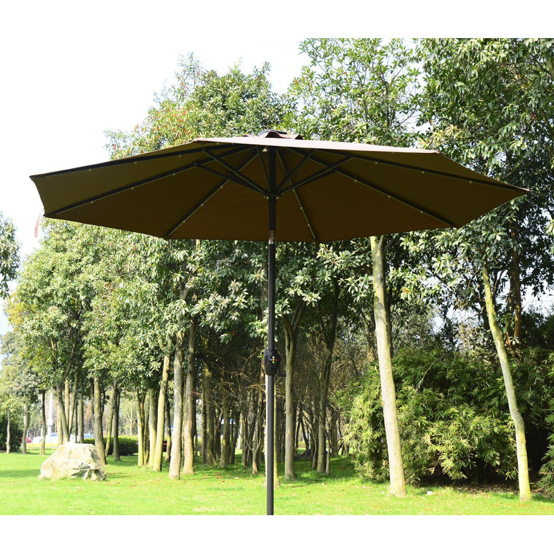 269cm Lighted Tilt Market Parasol, Coffee, Pulley Lift