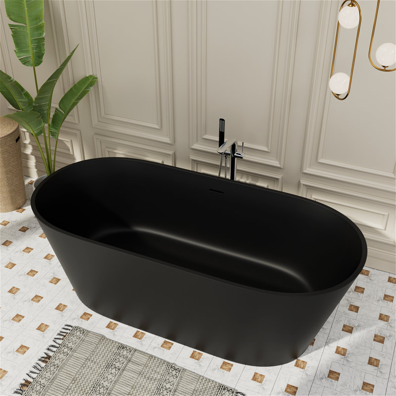 Baignoire de trempage autoportante de 64,9 po x 29,5 po avec drain escamotable et trop-plein, certifiée Cupc, Blanc mat