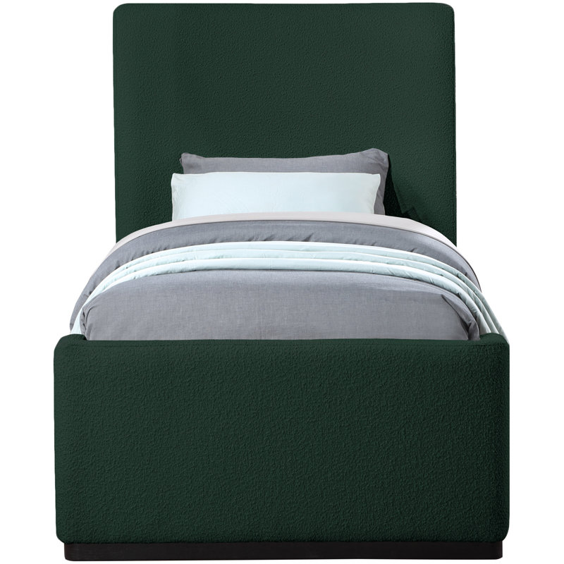Oliver Boucle Fabric Queen Bed, Green Boucle Fabric, Twin