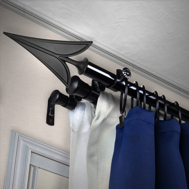 Steel Adjustable Triple Curtain Rod, Black, 28" - 48"