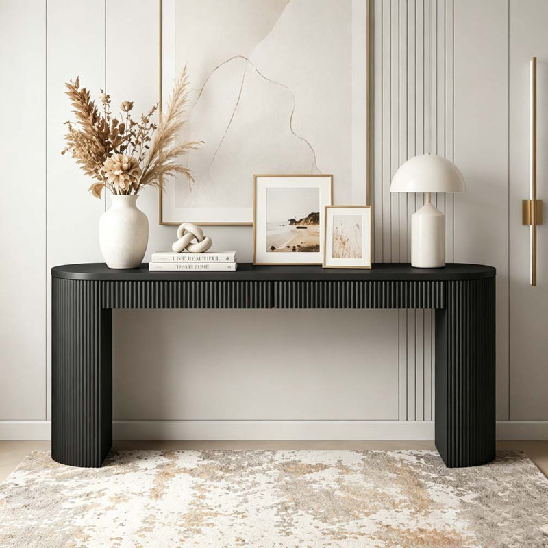 Table d'entrée de 58,2 po avec grand plateau et deux tiroirs, console avec pieds rayés robustes