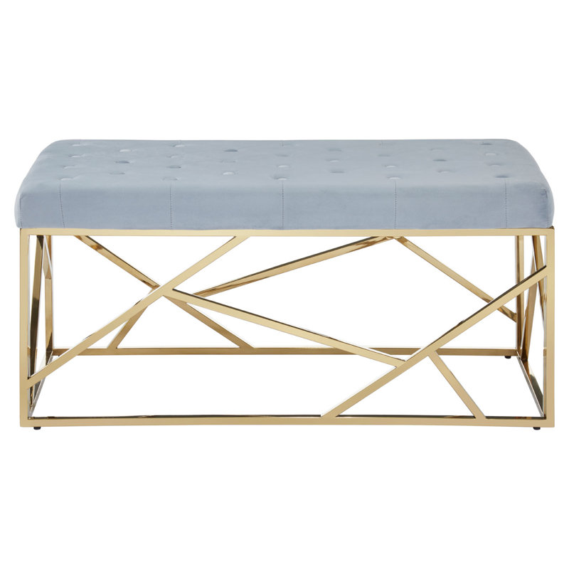 Redd Velvet Upholstered Bench, Grey, Gold