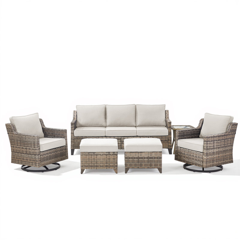 Ensemble de conversation pour patio en osier 6 pièces Harper, Beige
