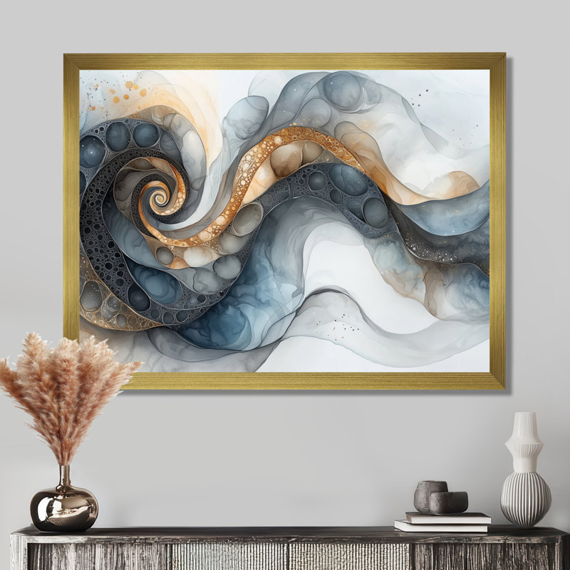 Weisberg abstrait noir et blanc liquide Vortex I - réalisme abstrait, art mural, Cadre de photo unique, H 16 po x l 32 po