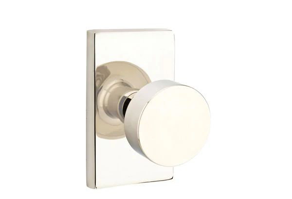 Ensemble de mortaise intérieure Emtek avec rosette rectangulaire moderne et bouton rond (LH), Nickel poli