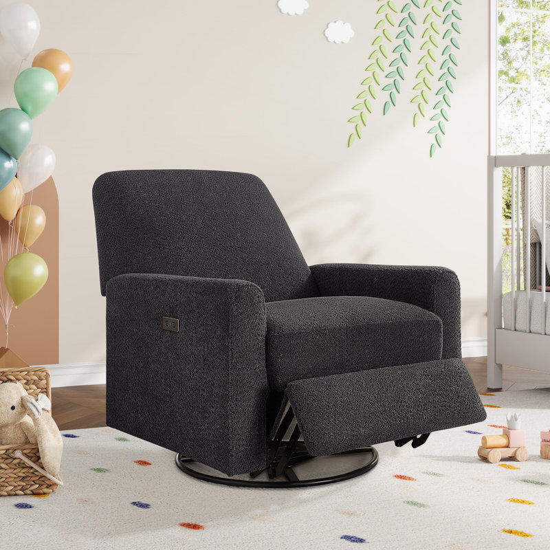 31.5 Inch Boucle Swivel Glider Power Recliner, Dark Gray 