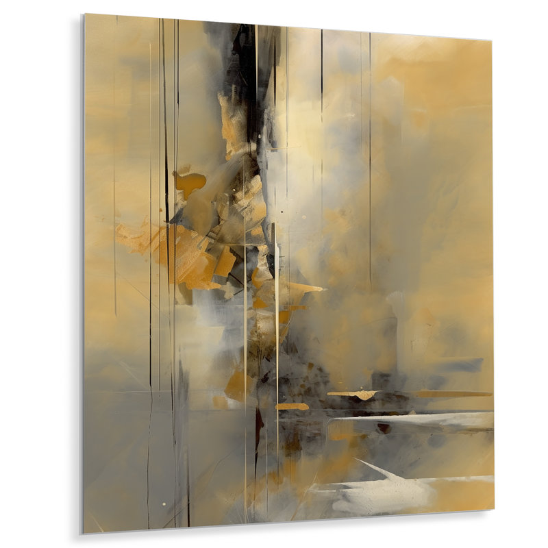 Décoration murale en métal jaune et gris au-delà de la toile IV - Peinture abstraite, H 32 po x l 16 po x P 1 po