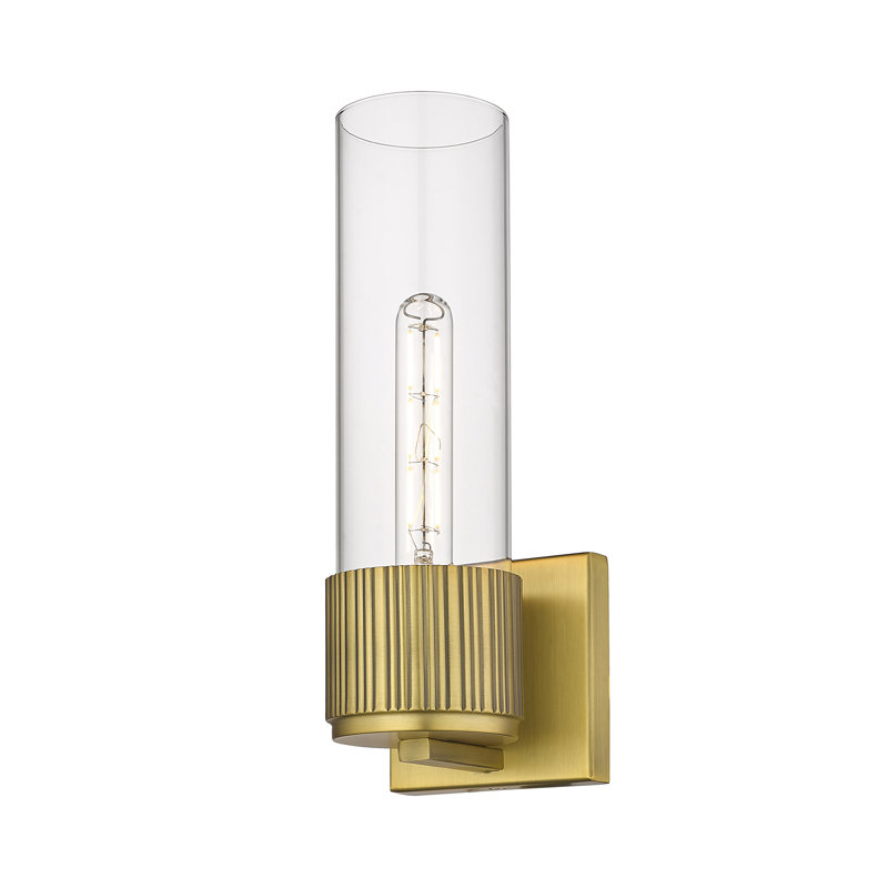Applique murale 1 lumière 12 "Bolivar, Laiton brossé, Transparent, H 15 po x l 5,1 po x P 4 po