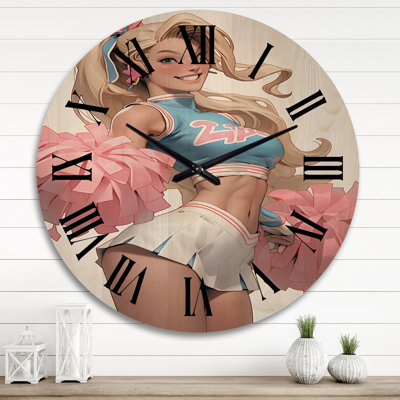 Playful Dancing Cheerleader III - Woman Flapper Oversized Wood Wall Clock