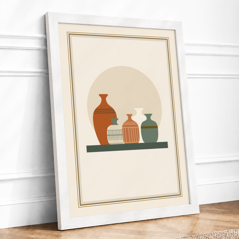 Vessels on Shelf Mid-Century - Framed Print, A3 - 42.0 x 29.7 cm, White