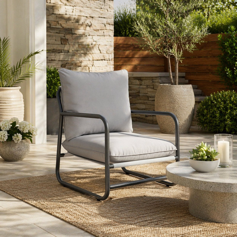 Ensemble de 2 fauteuils d'extérieur avec cadre en aluminium et canapé simple avec coussin amovible résistant à l'eau