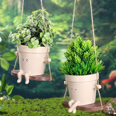 2 pots de fleurs à face pivotante avec pots à fleurs mignons suspendus