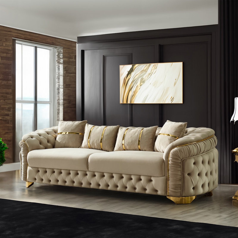Canapé de luxe en velours capitonné Arizona, Beige