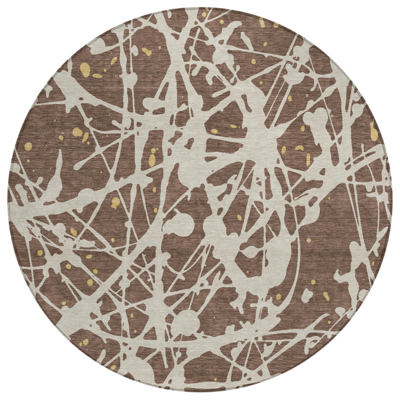 Machine Washable Indoor/Outdoor Chantille ACN2597 Abstract Rug, Chocolate, 8' Round