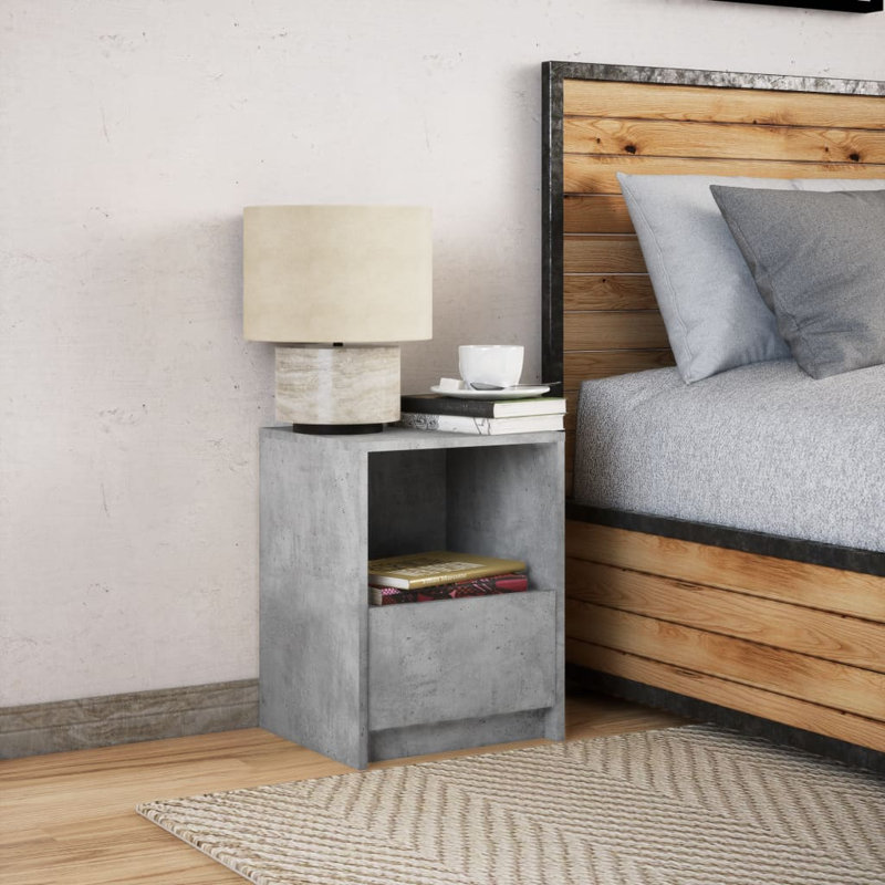 Dancho 38cm W Manufactured Wood Bedside Table, 1, Concrete Grey