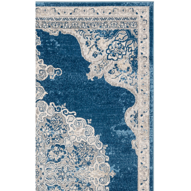 Tapis bleu marine / gris clair Barcus, Carré 3 pi
