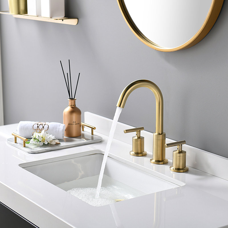 Widespread 2-handle Bathroom Faucet with Drain Assembly, Brushed Gold
