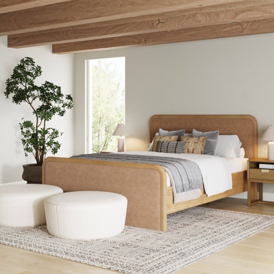 Wood Queen Size Faux Leather Bed Frame