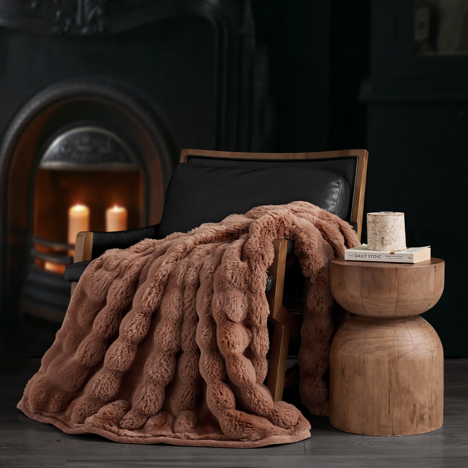 Ridgeline Faux Fur Throw Blanket, Camel, 60" L x 50" W