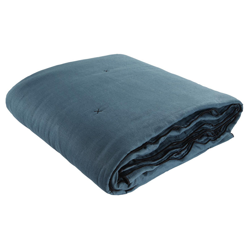 Dziedzic 100% Linen Solid Colour Bedspread, Blue