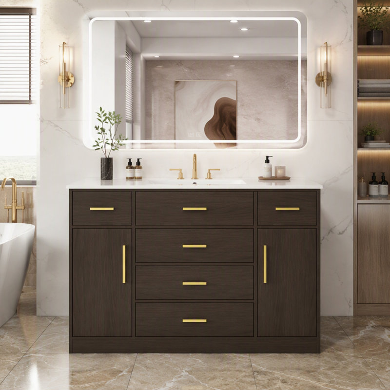 Meuble-lavabo avec beaucoup de rangement, 2 portes à fermeture en douceur et 6 tiroirs pour une organisation élégante