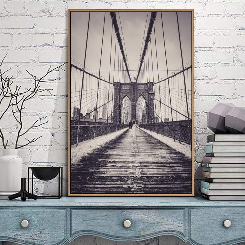 Brooklyn Bridge Black and White Framed Canvas Print, 16" x 24"