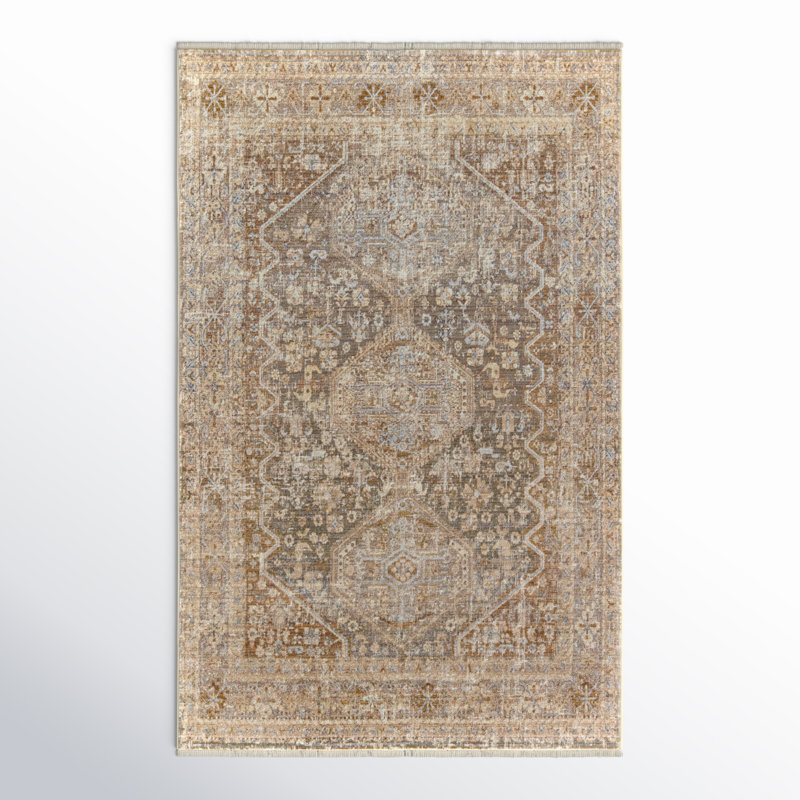 Clemente Oriental Machine Woven Polypropylene Area Rug in Tan/Taupe, Rectangle 5' x 8'