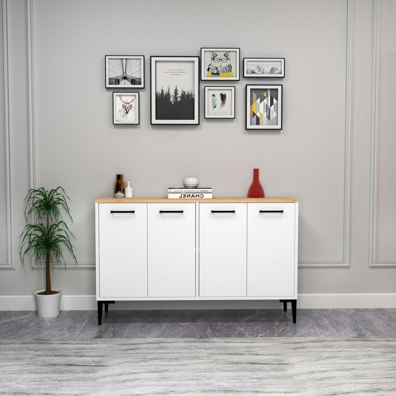 Console moderne, chêne saphir et blanc, 47,2 po x 29,5 po x 11,6 po | 100% panneau de particules enduit de mélamine, épaisseur: 0,7 pouce | Conception élégante et fonctionnelle, parfaite pour la décoration du salon et du vestibule