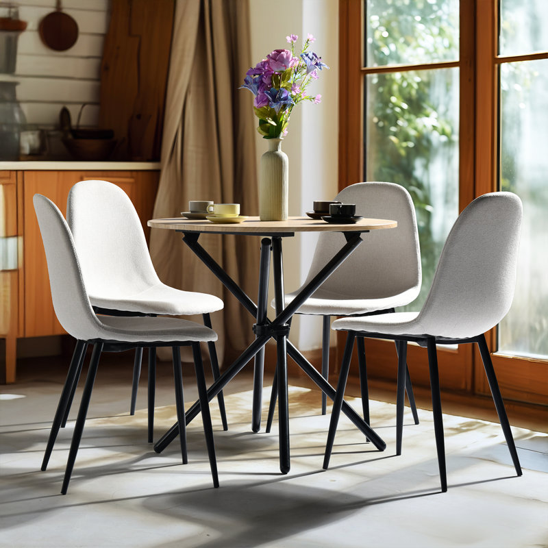 Ensemble de table de salle à manger 5 pièces Harjovan avec tables rondes et chaises rembourrées, Brun, Beige