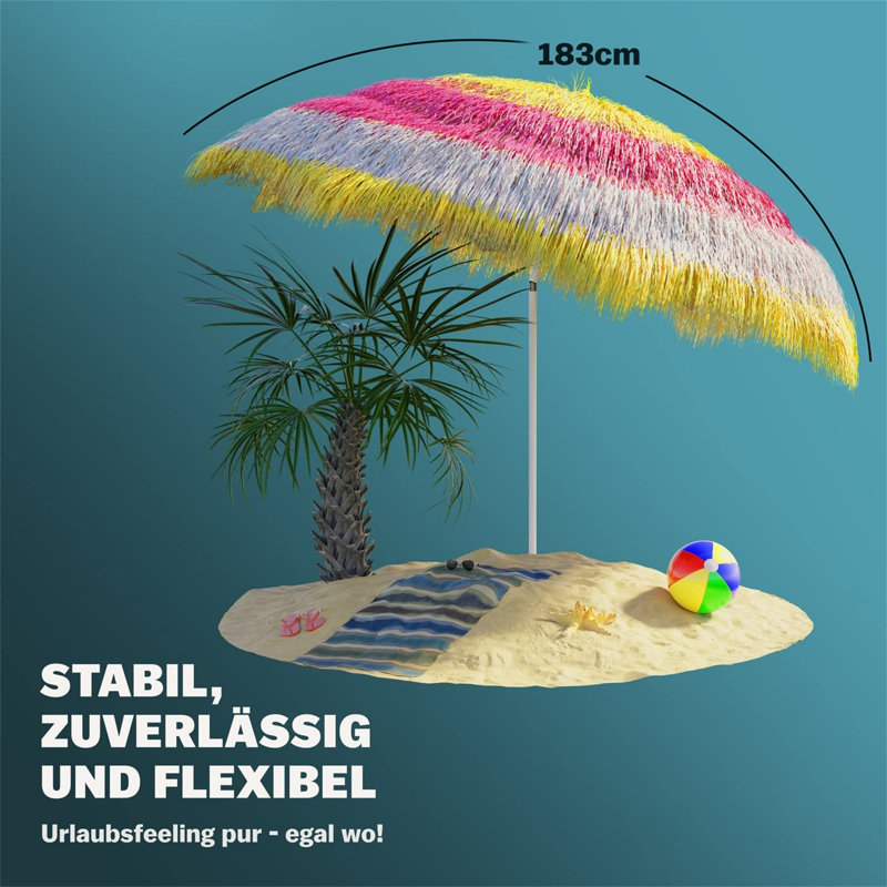 160cm Beach Parasol, Yellow/White/Pink
